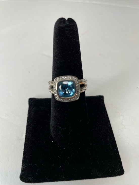 Effy Jewelry - Effy Blue Topaz Halo Diamond Sterling Silver Ring Size 7.5